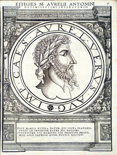 Lucius Verus, illustratie uit Imperatorum romanorum omnium orientalium et occidentalium verissimae imagines ex antiquis numismatis, houtsnede door Rudolph Wyssenbach, gedrukt door Andreas Gesner, Zürich door Hans Rudolf Manuel Deutsch